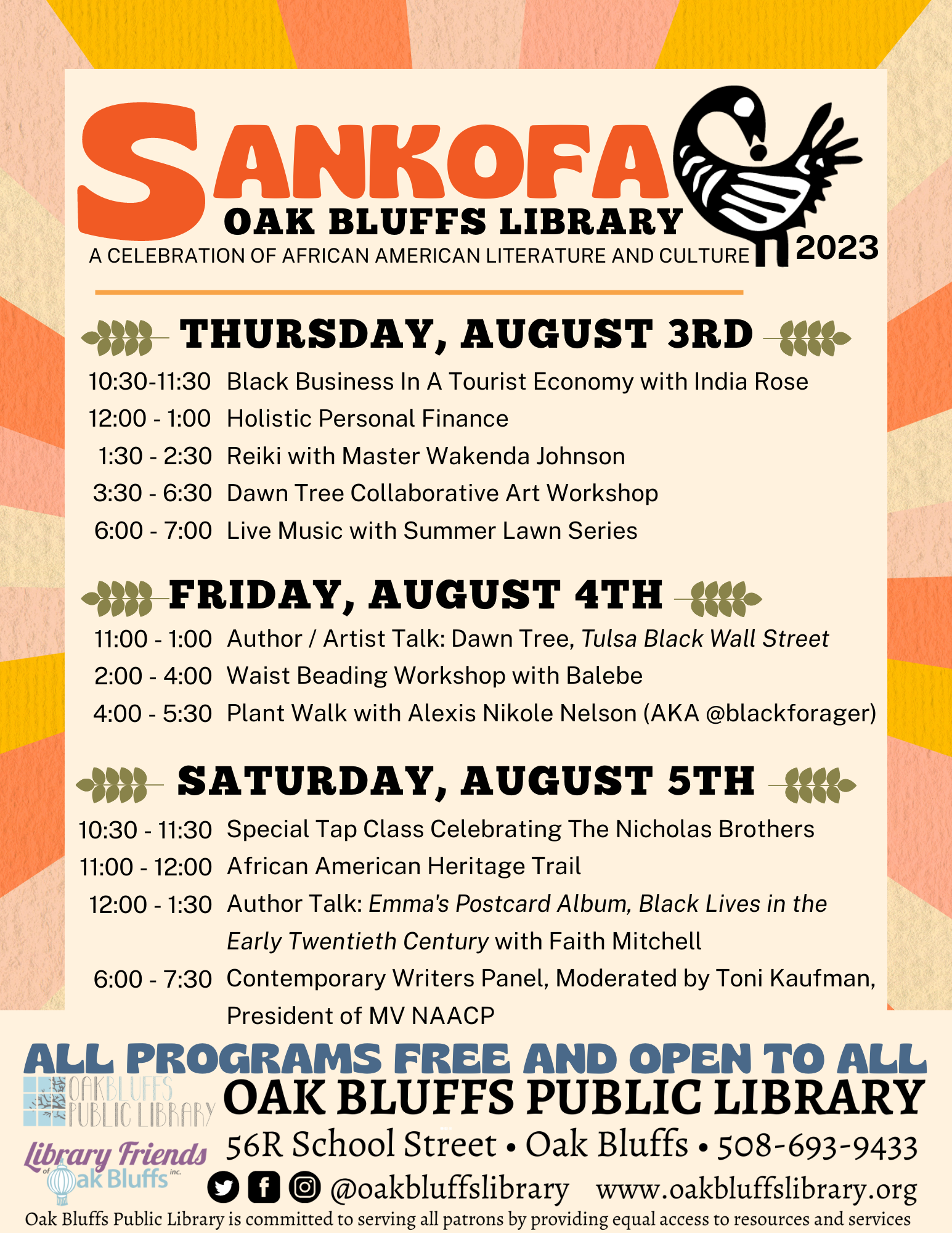 Sankofa Festival August 3 5 2023 Oak Bluffs Library 