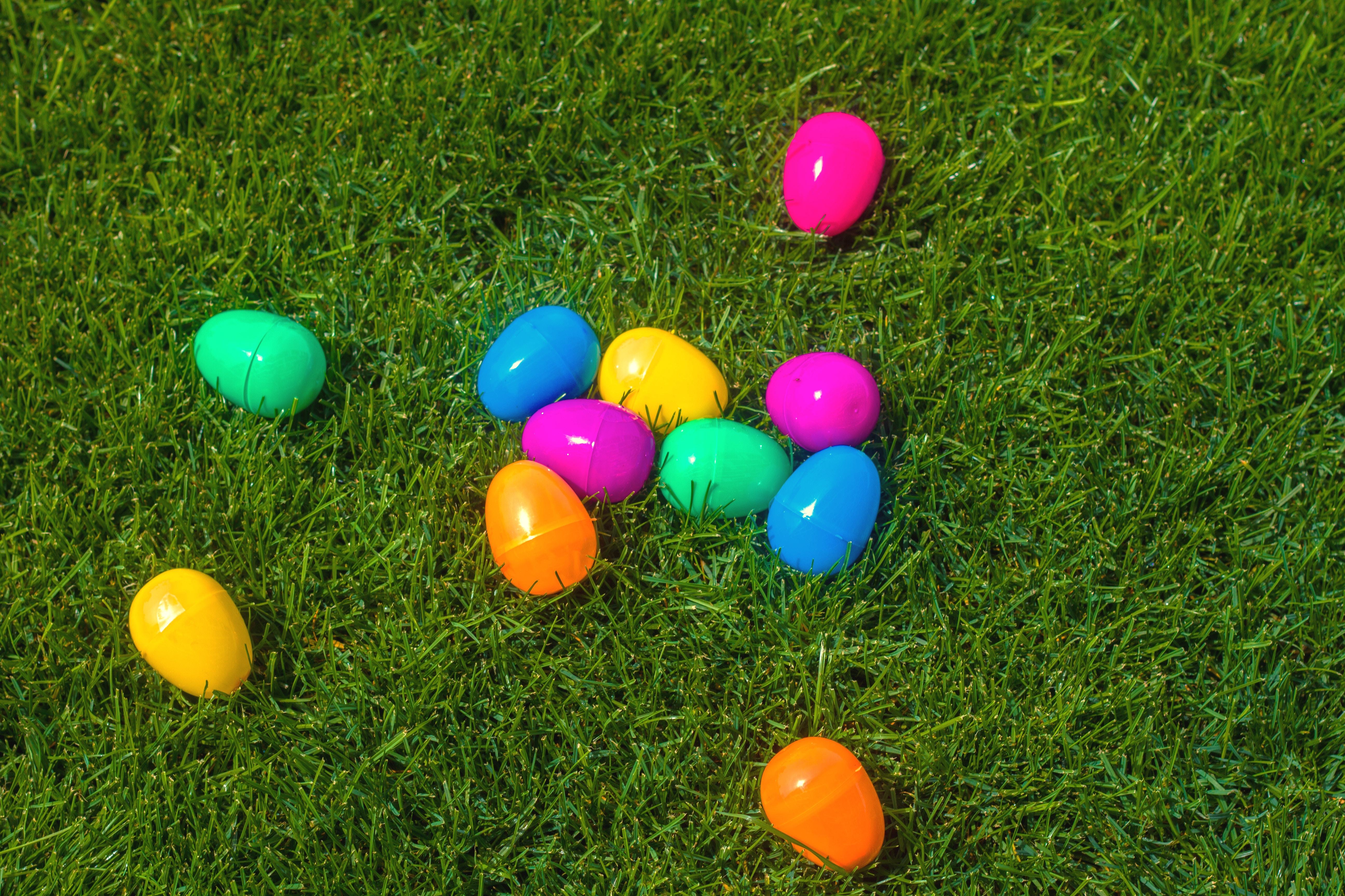 plastic eggs on lawn
