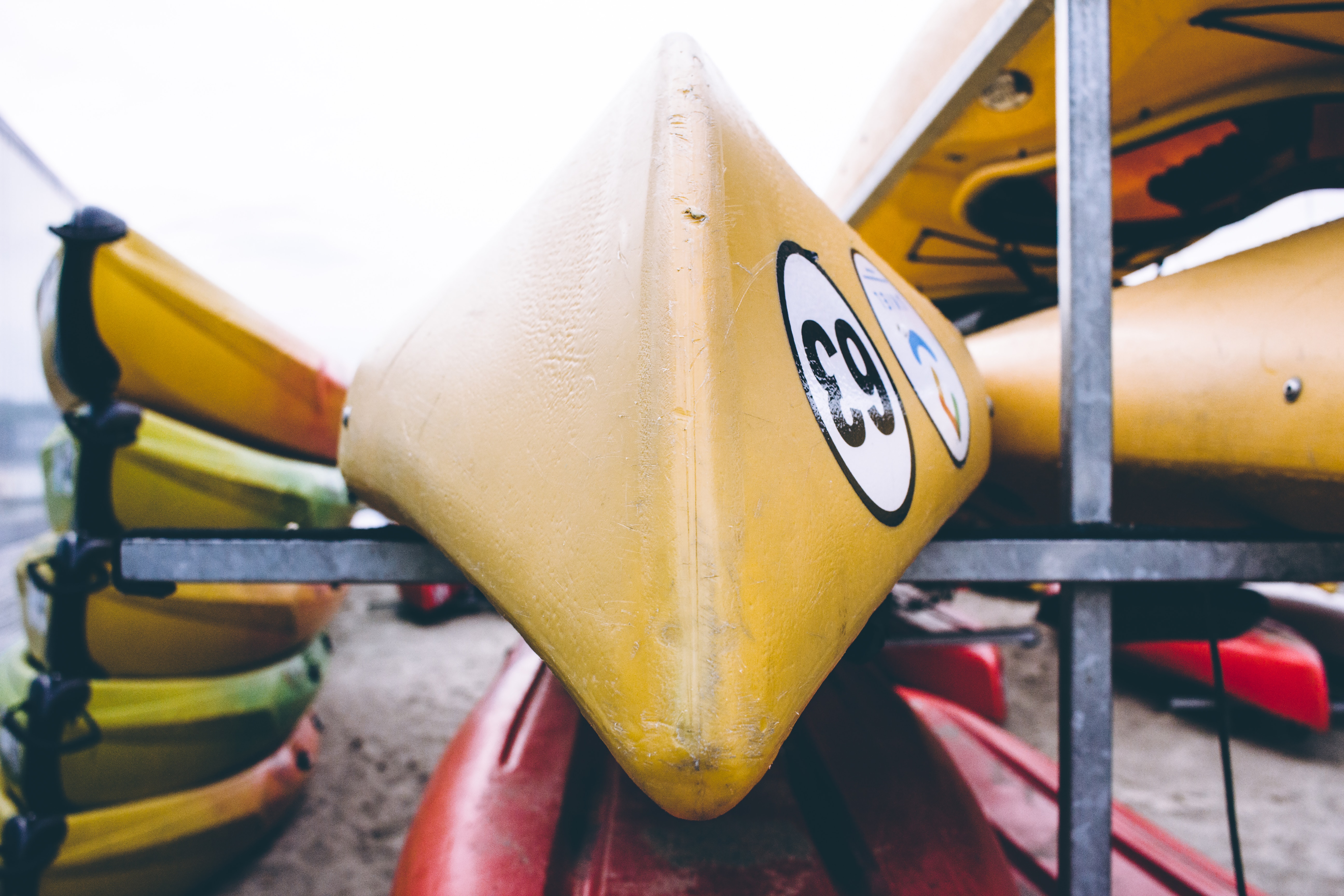 kayaks stored on racks