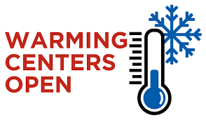 Text that says "warming centers open" in red